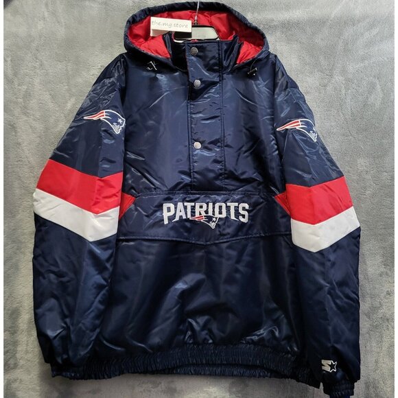 Starter New England Patriots Hooded Half Zip Pullover Satin Navy